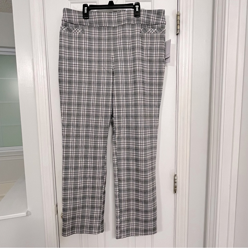 NWT Kim Rogers Millennium Straight black beige pink plaid pullon pants, 16S.